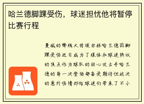 哈兰德脚踝受伤，球迷担忧他将暂停比赛行程